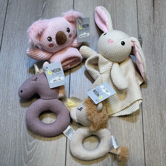 NWT Moon & Stars Baby Toy Lot - Koala, Bunny, Unicorn, Lion Rattles/Loveys Set 4 - Picture 3 of 3